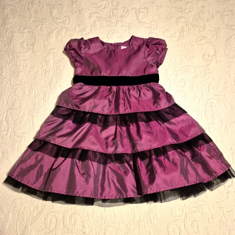 Hanna Andersson girls size 90 or 3 purple & black party dress silky shimmery EUC